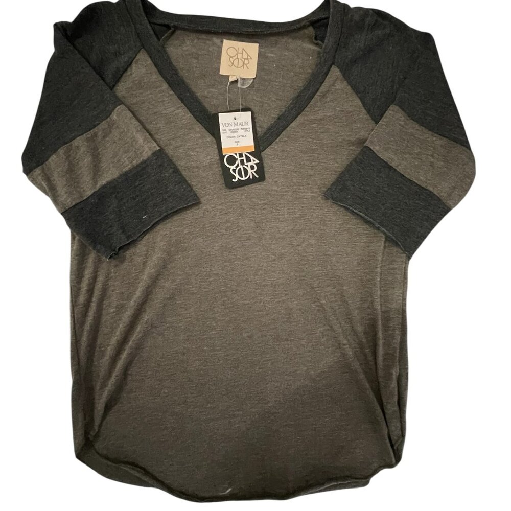 Chaser Two-Tone Gray V-Neck Long Sleeve Tee